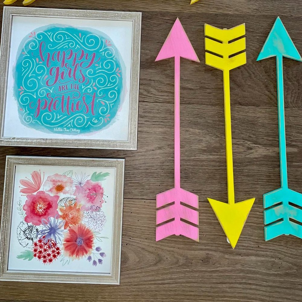 Matilda Jane BOHO Pictures Art PLUS 3 wood painted arrows pink yellow blue/teal